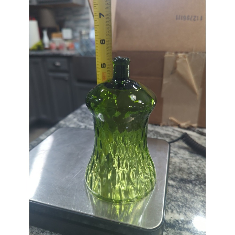 VINTAGE HOMCO AVOCADO GREEN HONEYCOMB GLASS PEG VOTIVE CANDLE HOLDER 5" - Picture 7 of 7